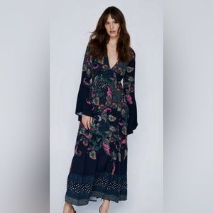 Women’s Nasty Gal long maxi dress navy print UK size 10, US size 4